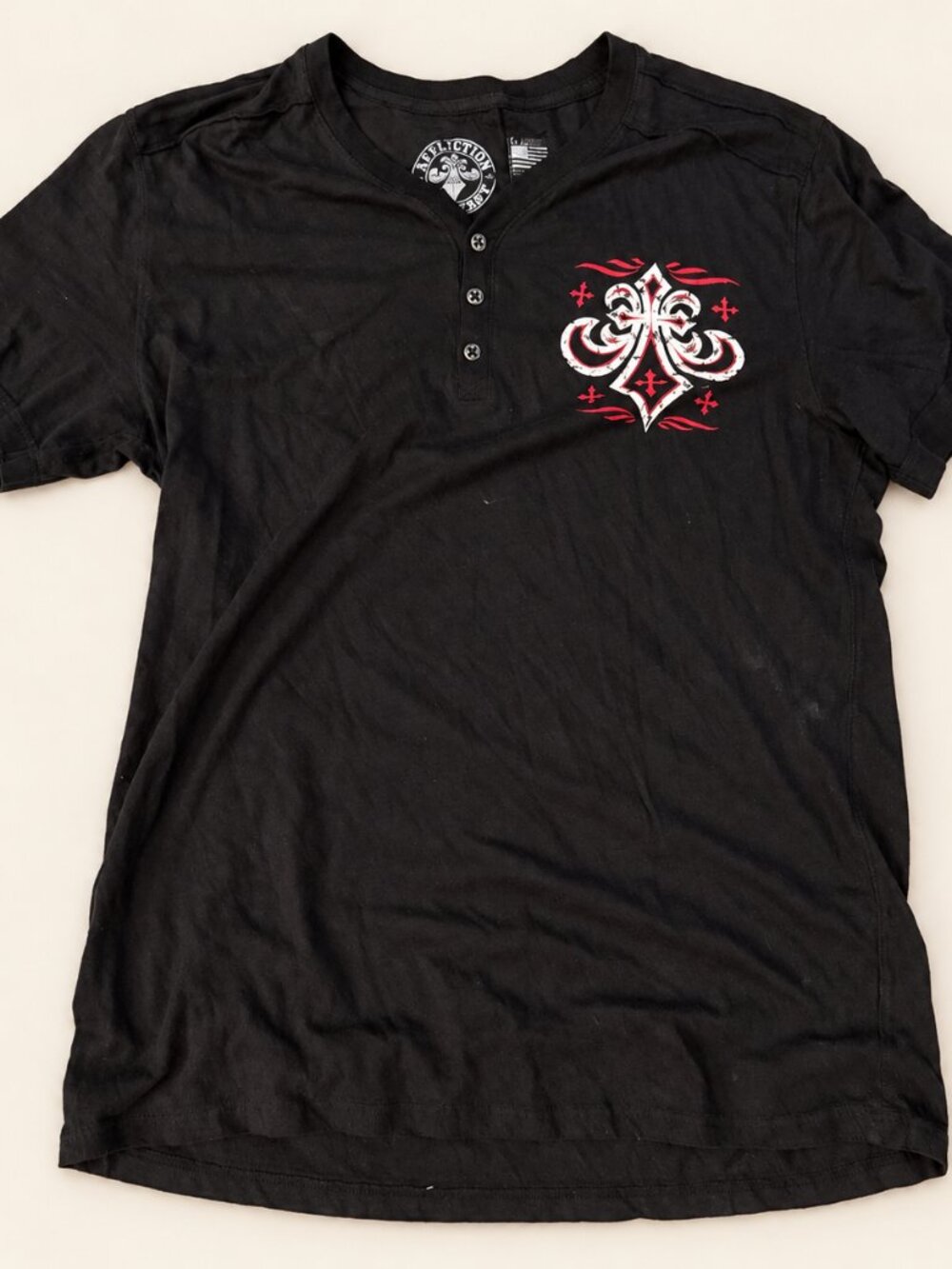 Affliction Live Fast Black Graphic Henley XL